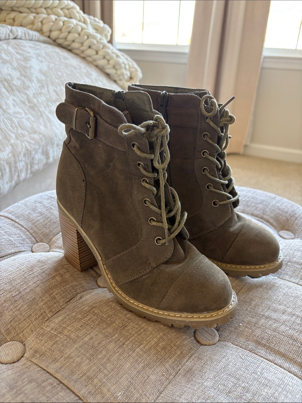hippie laundry Olive Green Lace-Up Suede Ankle Boots